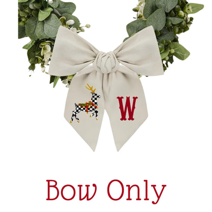 Embroidered Christmas Wreath Sash: Personalized Holiday, Courtly Check Door Hanger