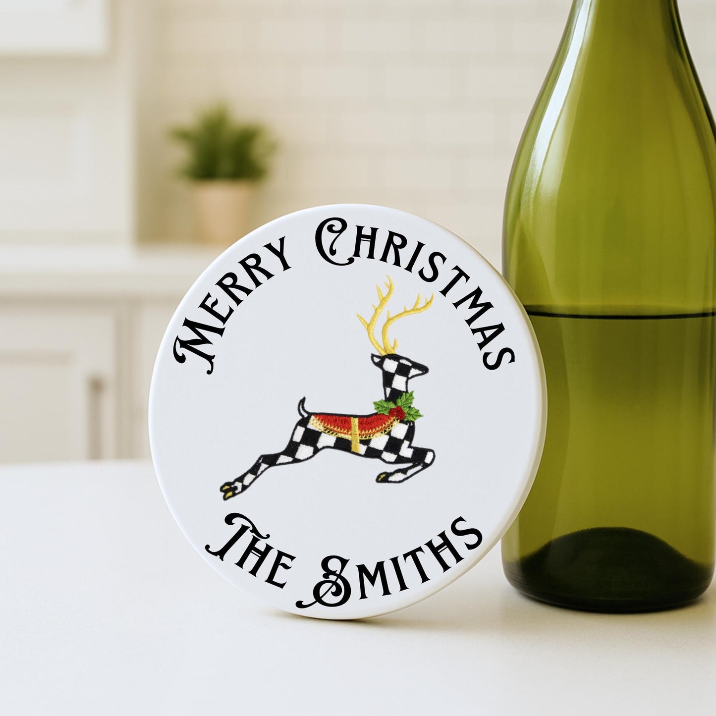 Courtly Check Ceramic Coaster Set, Black and White, Personalized Gift