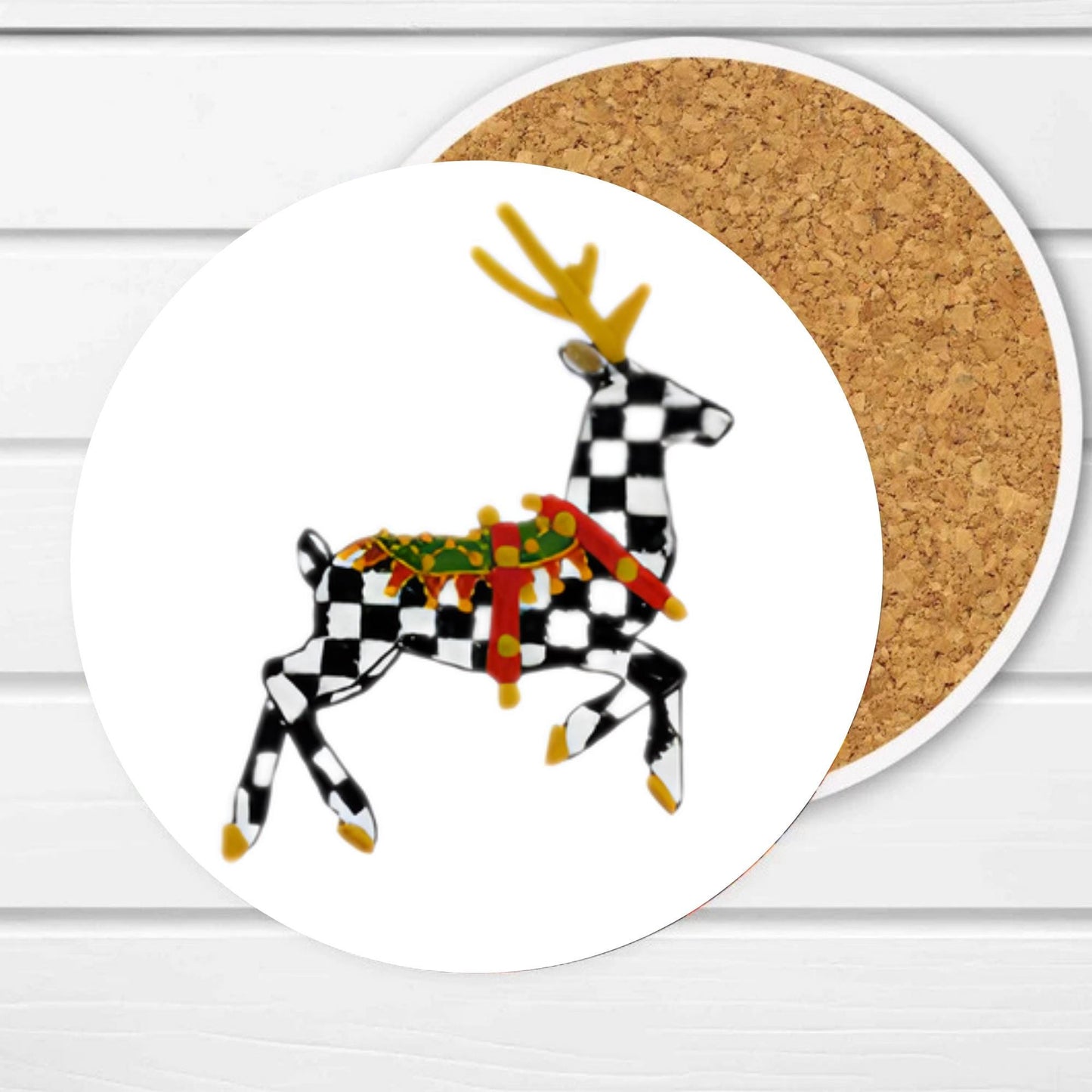 Personalized Courtly Check Coaster Set, Black and White Ceramic, Elegant Home Decor Gift