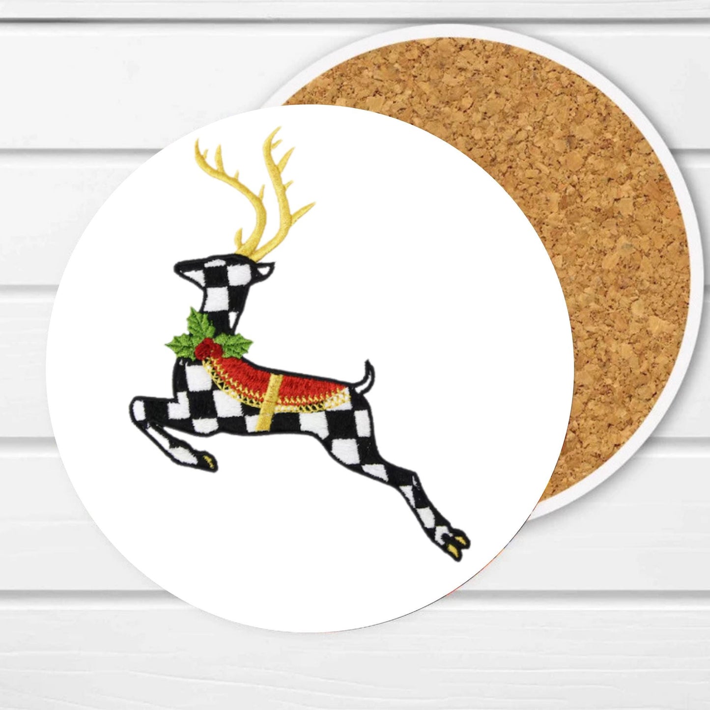 Personalized Courtly Check Coaster Set, Black and White Ceramic, Elegant Home Decor Gift