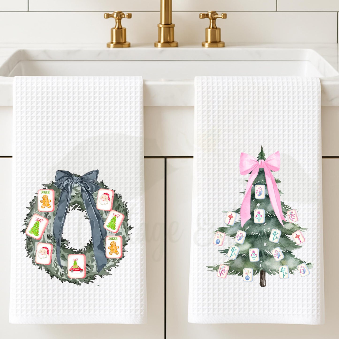 Mahjong Tea Towel Collection | Personalized Kitchen Towels | Grand Millennial Mah Jongg Dish Towels | Housewarming Gift | Home Decor