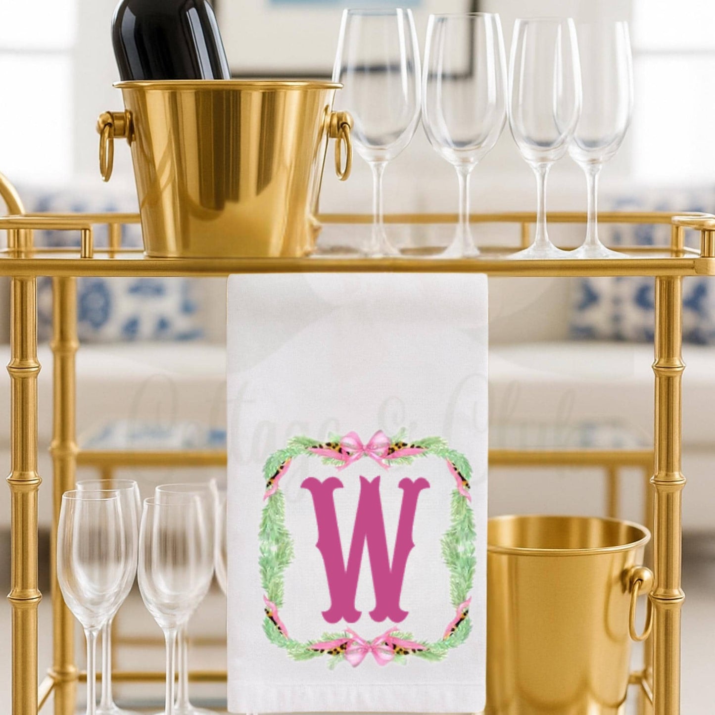 Christmas Cheetah Preppy Pink and Green Tea Towel Collection | Personalized Kitchen Decor | Gift for Her, Hostess, Birthday, Mom