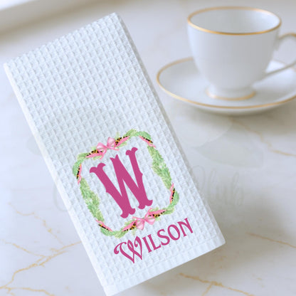 Christmas Cheetah Preppy Pink and Green Tea Towel Collection | Personalized Kitchen Decor | Gift for Her, Hostess, Birthday, Mom