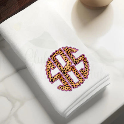 Preppy Pink and Green Cheetah, Leopard Themed Fingertip Towels | Christmas Powder Room Hand Towels | Personalized Bathroom Decor & Gift