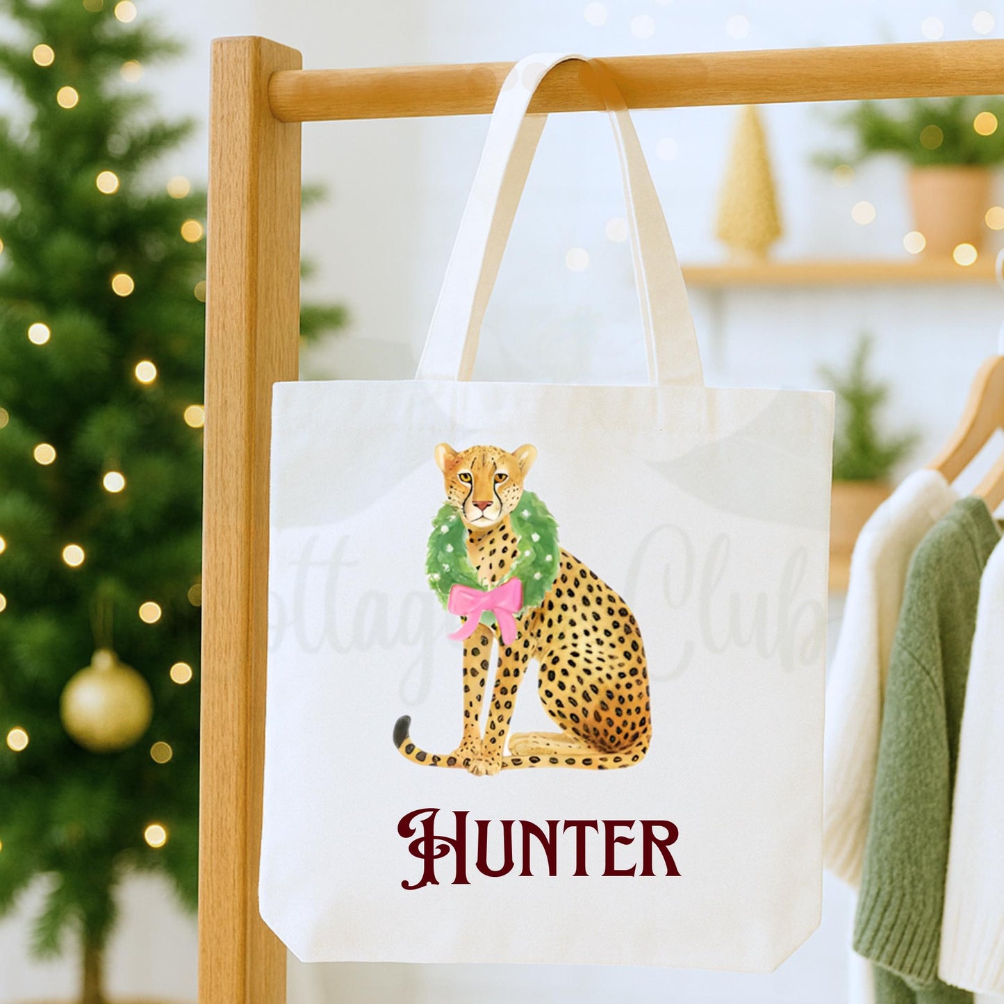 Preppy Pink and Green Christmas Tote Bag - Reusable Shopping Bag - Custom Gift Bag