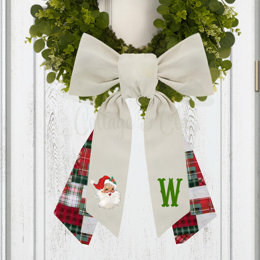 Vintage Santa Claus Embroidered Christmas Wreath Sash: Coordinating Sash Available - Holiday Door Hanger - Personalized  Front Door Decor