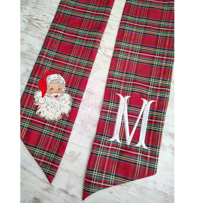 Vintage Santa Claus Face Embroidered Christmas Farmhouse Wreath Sash: Holiday Door Hanger