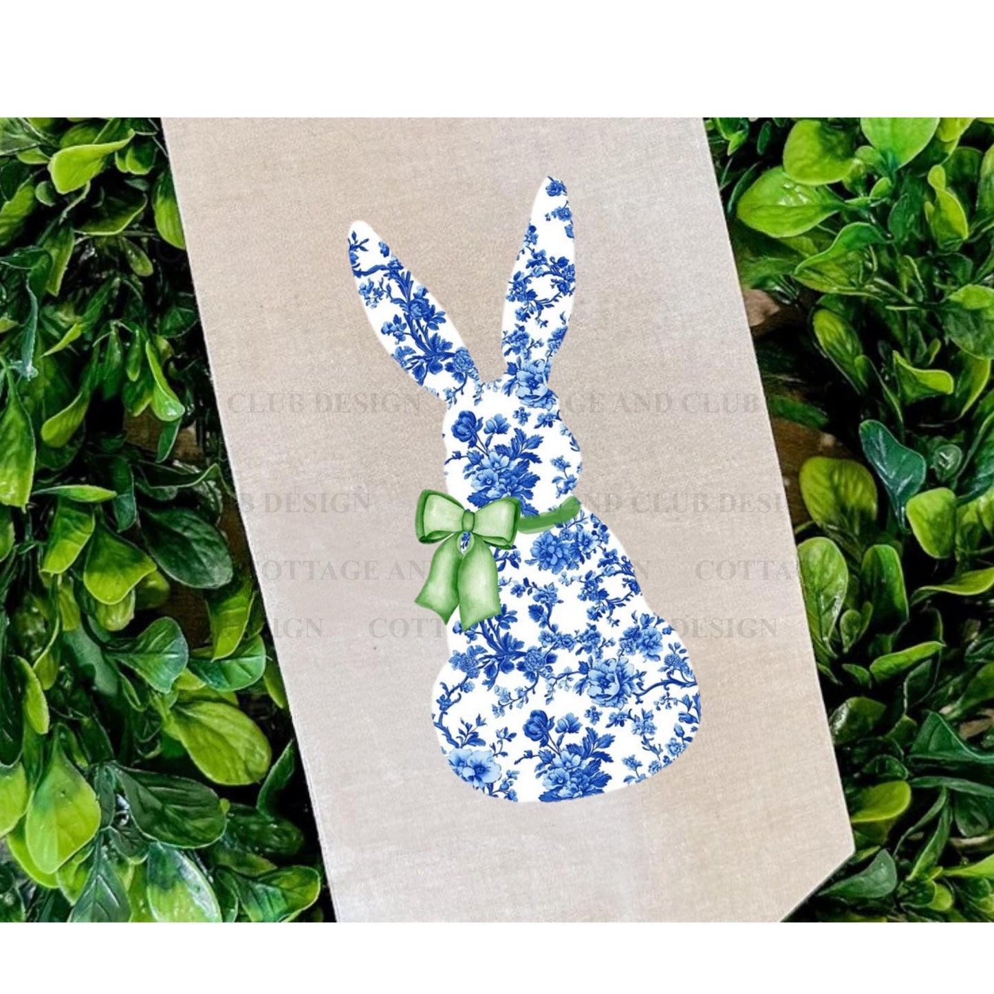 Easter Blue & White Bunny Rabbit Embroidered Wreath Sash | Personalised Front Door Decor | Seasonal Door Hanger | Monogram Wreath Sash