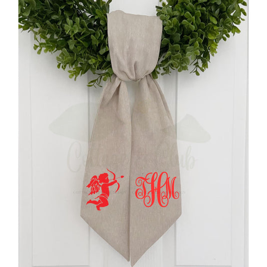 Vintage Valentine's Day Cupid Embroidered Wreath Sash | Personalised Front Door Decor | Seasonal Door Hanger | Monogram Wreath Sash