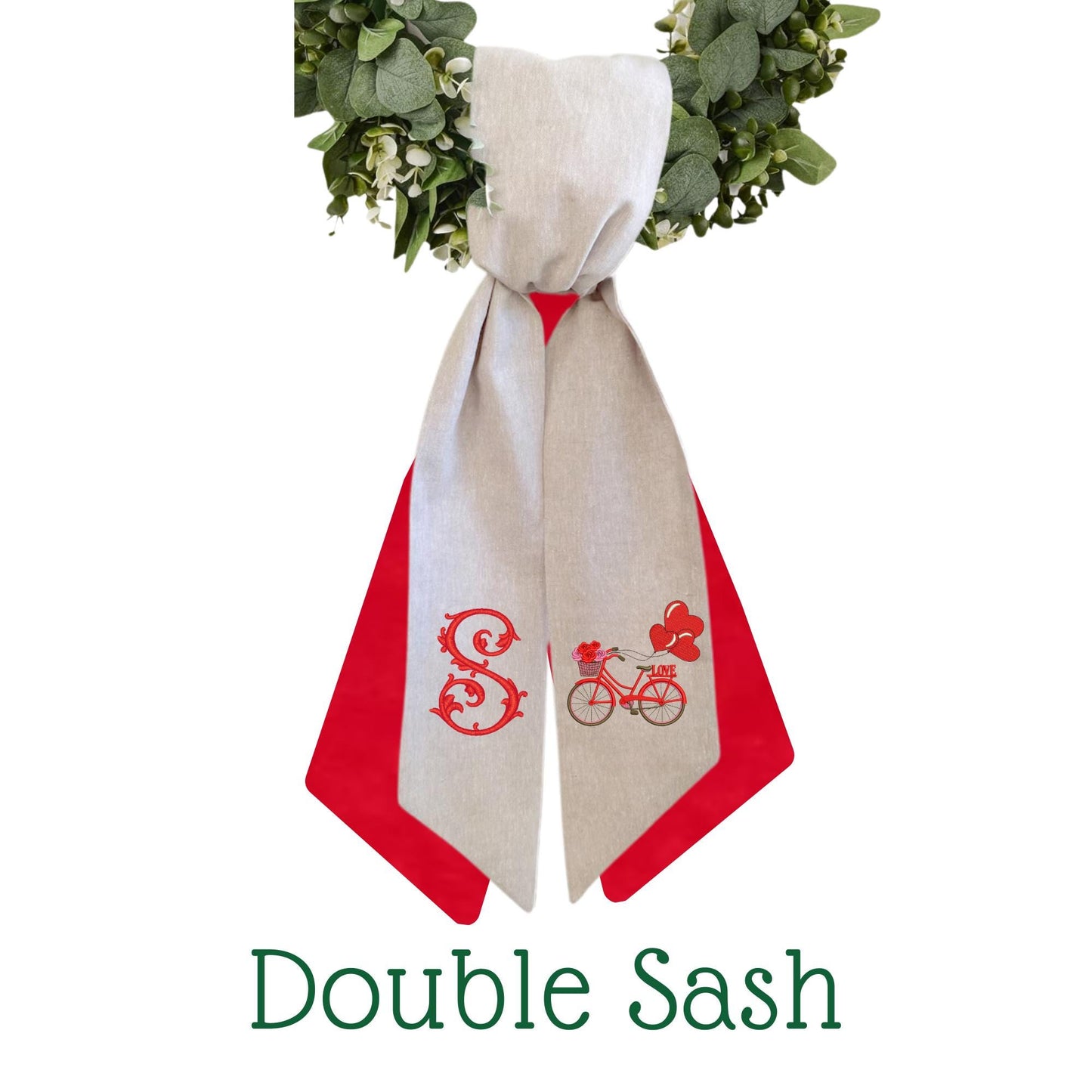 Valentine's Cupid Embroidered Wreath Sash | Personalized Door Decor