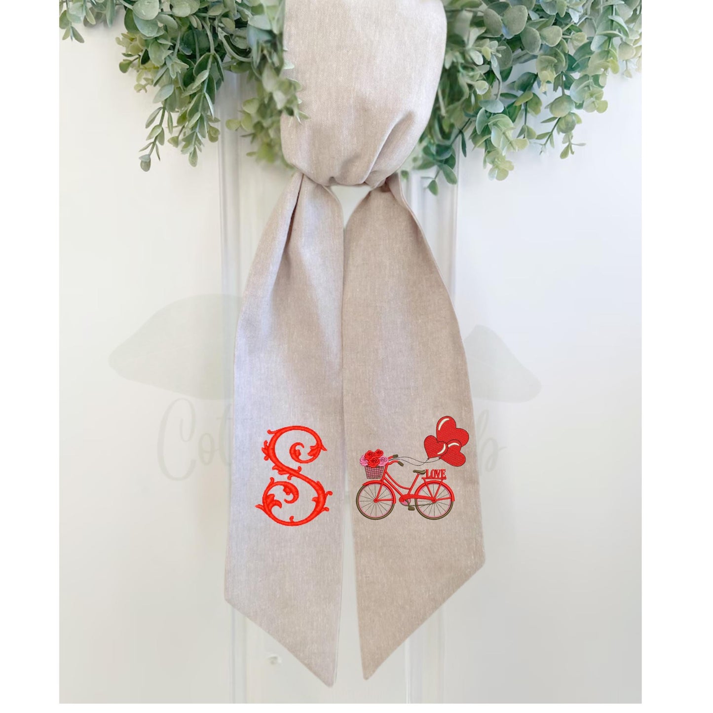 Valentine's Cupid Embroidered Wreath Sash | Personalized Door Decor