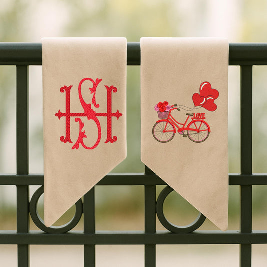 Vintage Valentine's Day Cupid Embroidered Wreath Sash | Personalised Front Door Decor | Seasonal Door Hanger | Monogram Wreath Sash