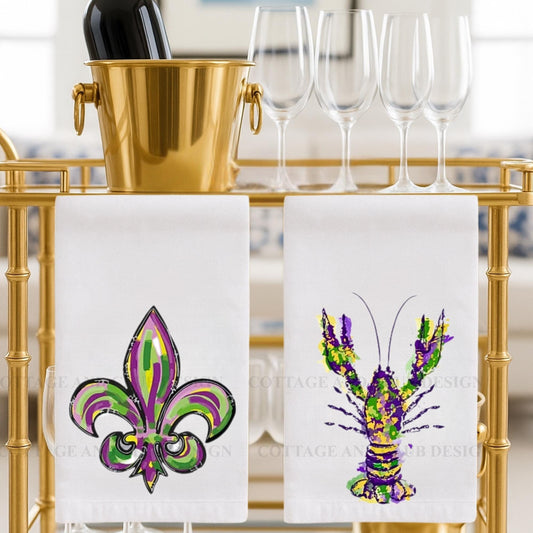 Louisiana Heritage Tea Towel Collection, Fleur De Lis Mardi Gras Crawfish Kitchen Decor