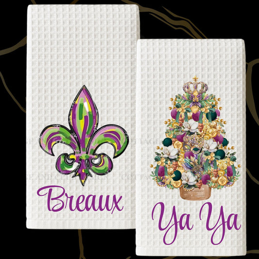 Louisiana Heritage Tea Towel Collection, Fleur De Lis Mardi Gras Festival Crawfish Kitchen Decor