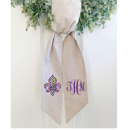 Mardi Gras Fleur De Lis Monogram Embroidered Wreath Sash