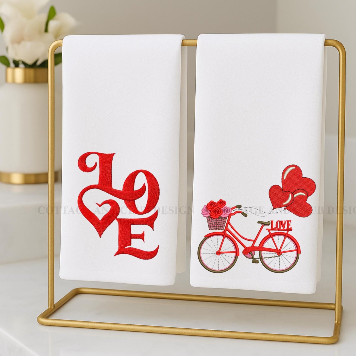 Valentine's Day Powder Room Fingertip Hand Towels - Bathroom Hand Towels
