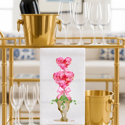 Valentine's Heart Watercolor Topiary Tea Towel - Oversized Waffle Weave Super Absorbent