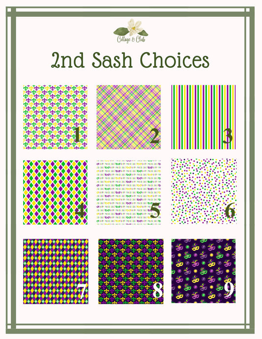 Mardi Gras Personalized Embroidered Wreath Sash with Optional Coordinating Sash