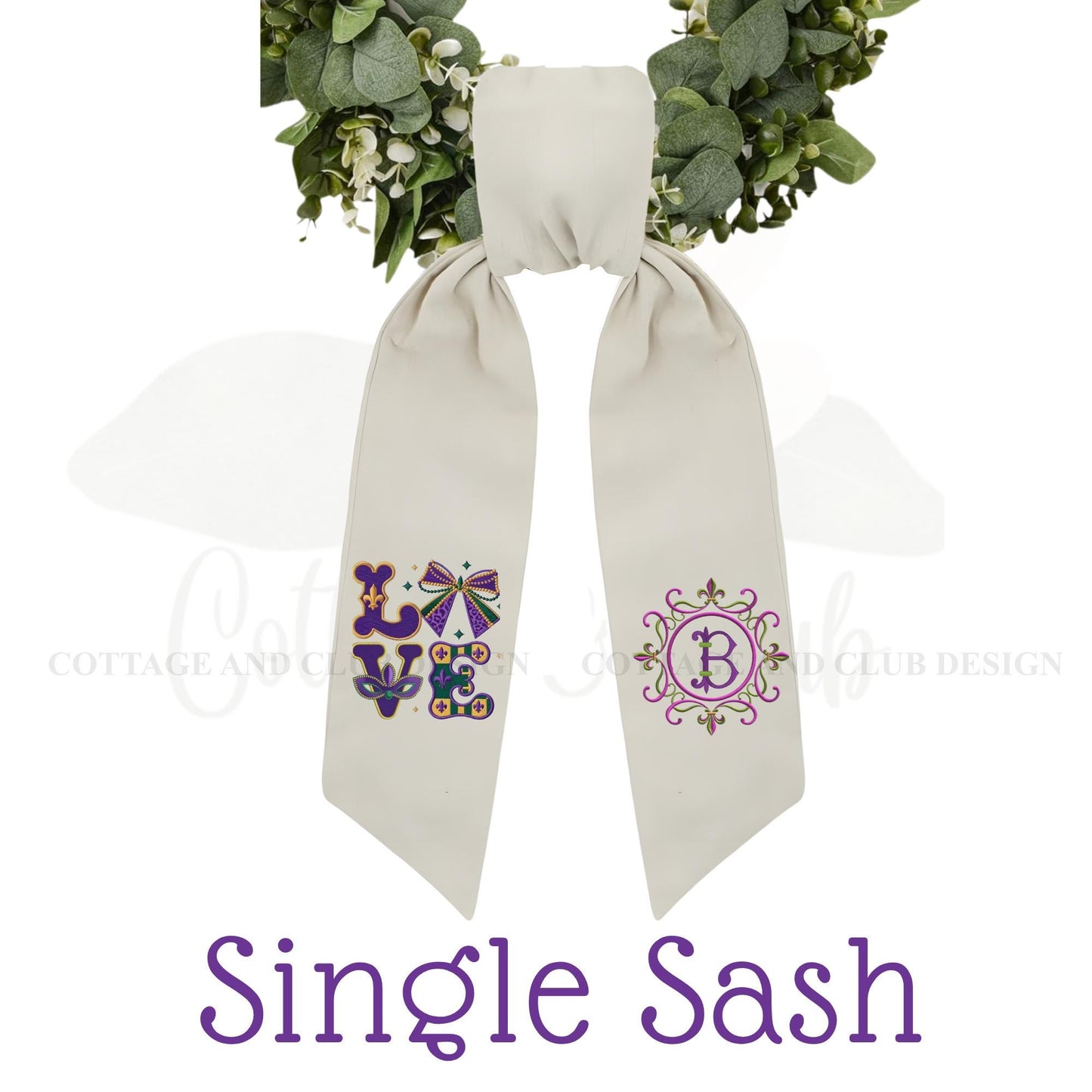 Mardi Gras Personalized Embroidered Wreath Sash with Optional Coordinating Sash