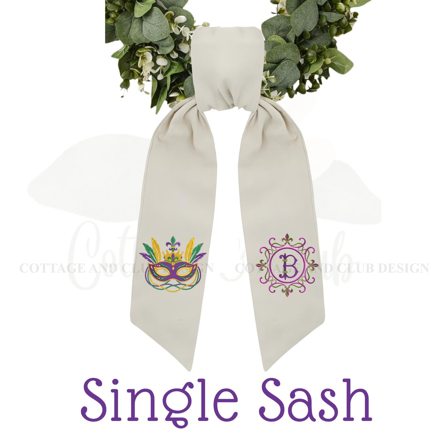Mardi Gras Personalized Embroidered Wreath Sash