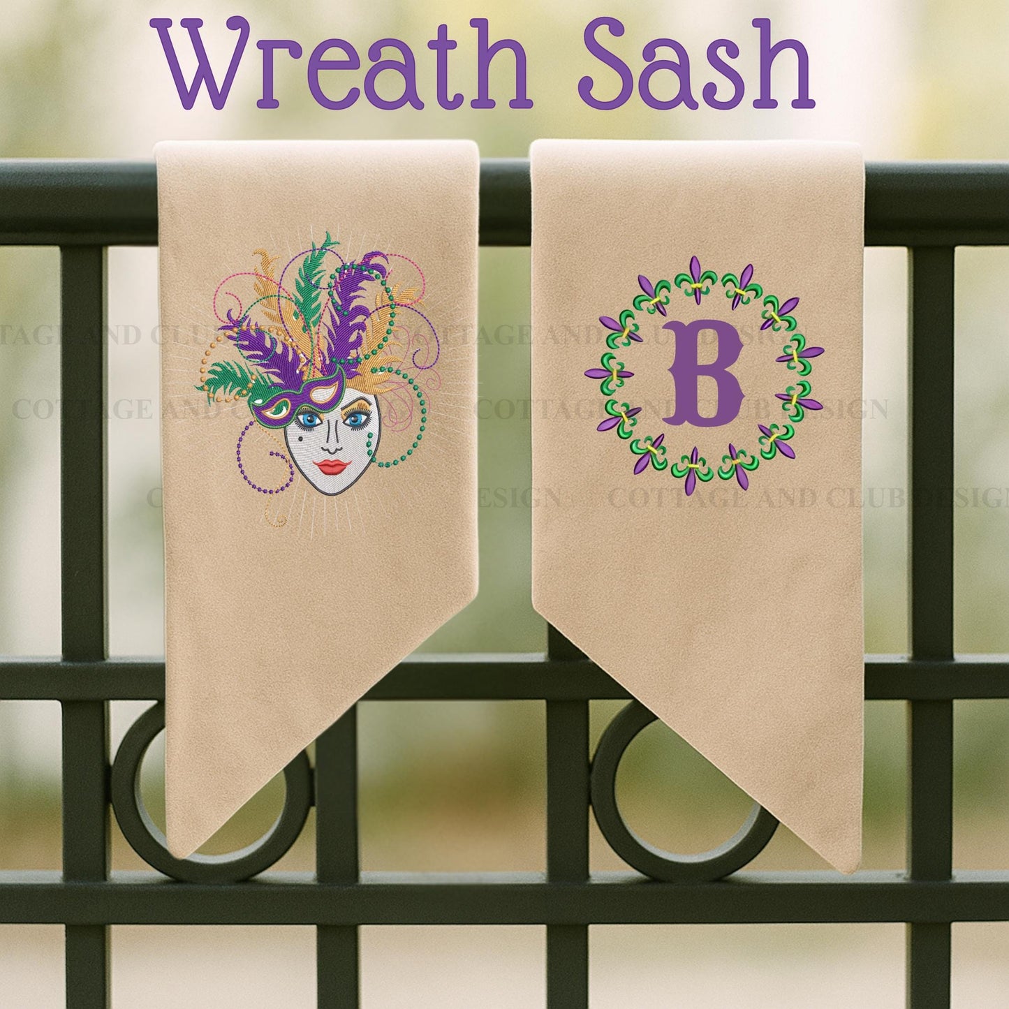 Mardi Gras Personalized Embroidered Wreath Sash with Optional Coordinating Sash