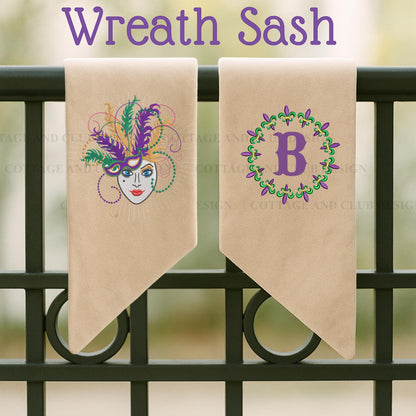 Mardi Gras Personalized Embroidered Wreath Sash with Optional Coordinating Sash