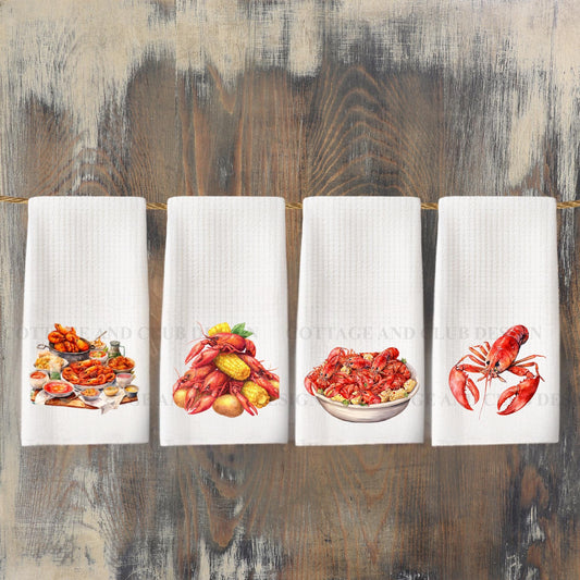 Louisiana Heritage Tea Towel Collection, Fleur De Lis Mardi Gras Festival Crawfish Boil Kitchen Decor