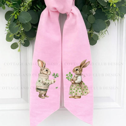 Adorable Bunny Couple Embroidered Wreath Sash | St. Patrick's Day Wreath Sash | Easter Wreath Sash