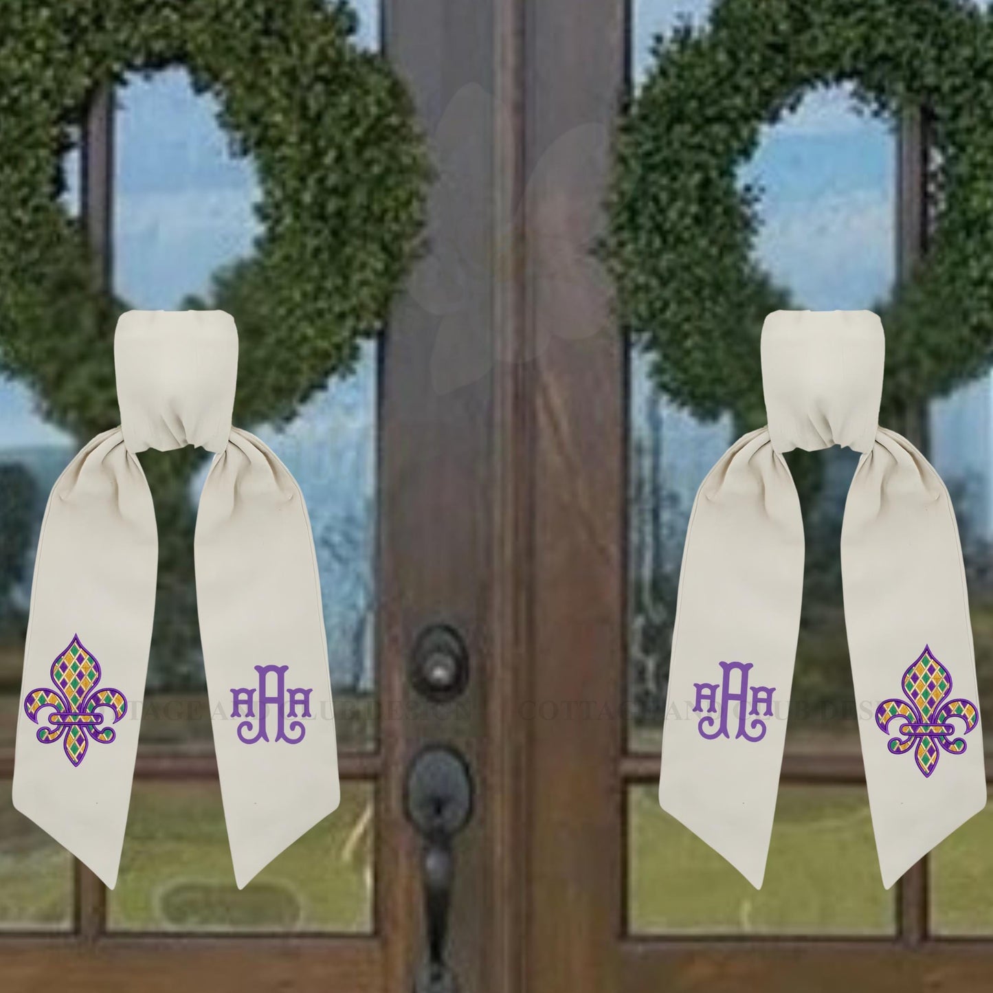 Mardi Gras Fleur De Lis Monogram Embroidered Wreath Sash