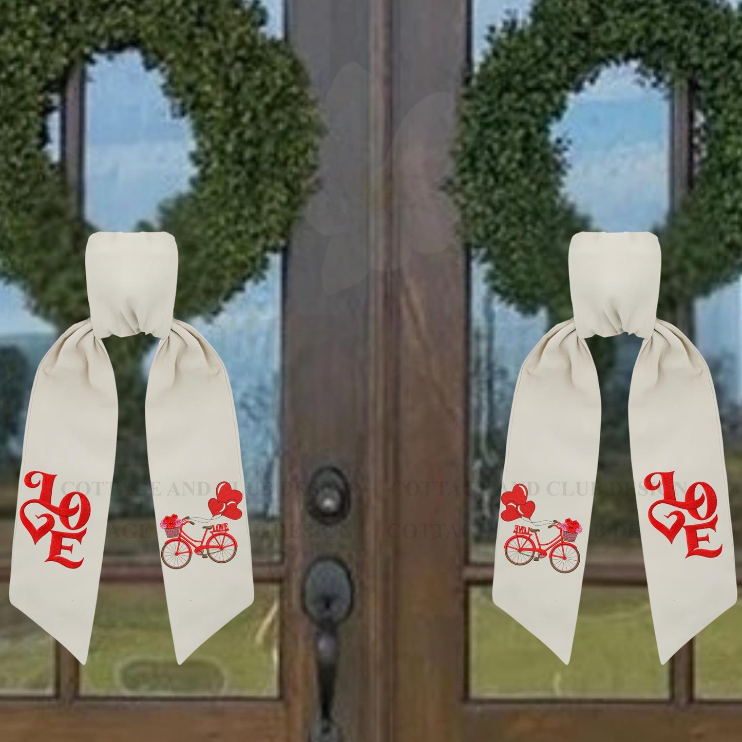 Valentine's Cupid Embroidered Wreath Sash | Personalized Door Decor