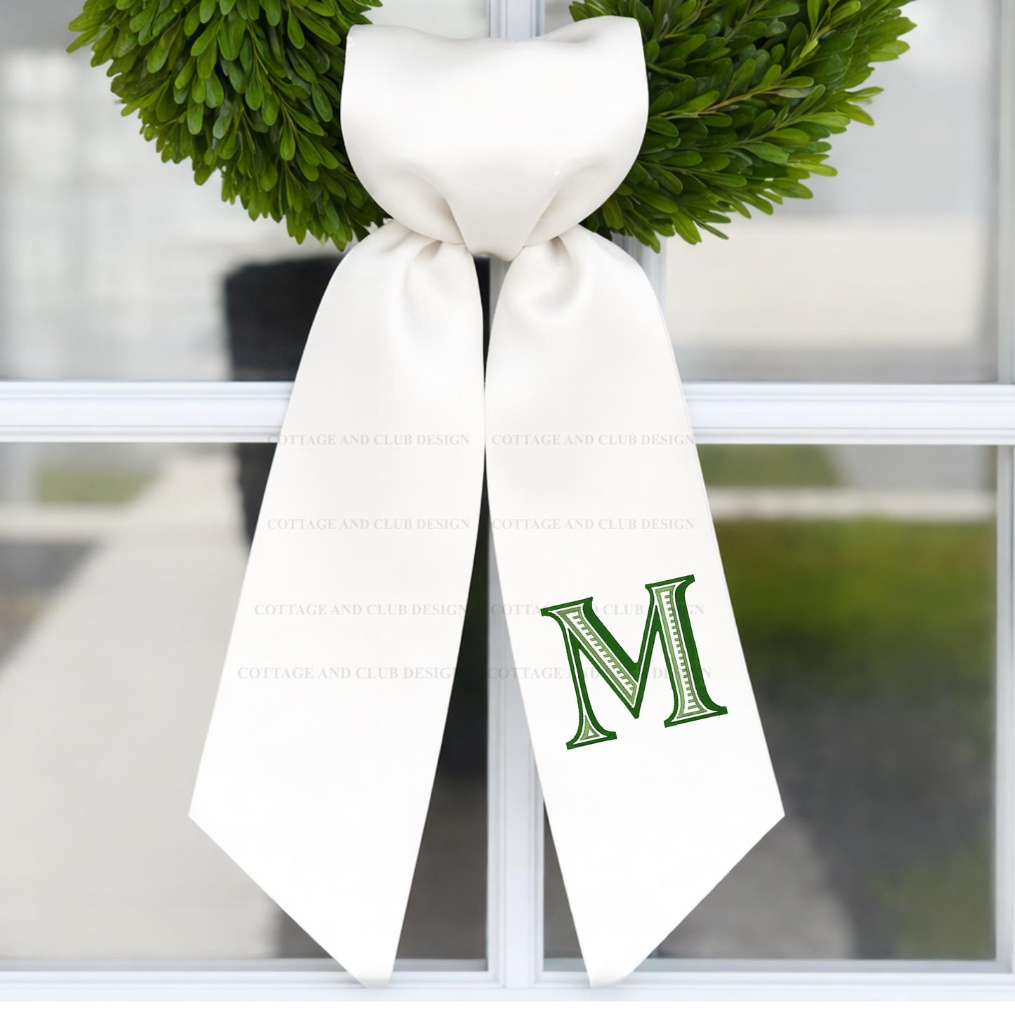 Monogram Wreath Sash, Wreath Sash For Front Door, Embroidered Front Door Bow, Initial Door Sash, Monogram Wreath Ribbon,Wreath Scarf