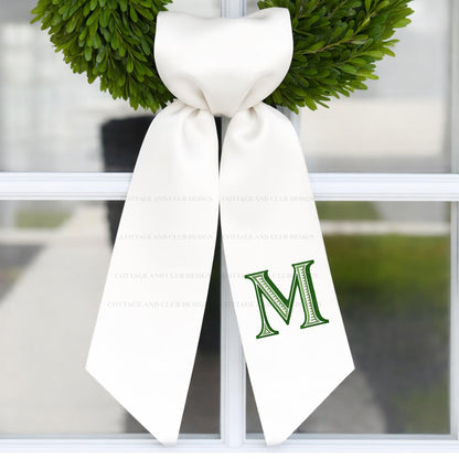 Monogram Wreath Sash, Wreath Sash For Front Door, Embroidered Front Door Bow, Initial Door Sash, Monogram Wreath Ribbon,Wreath Scarf