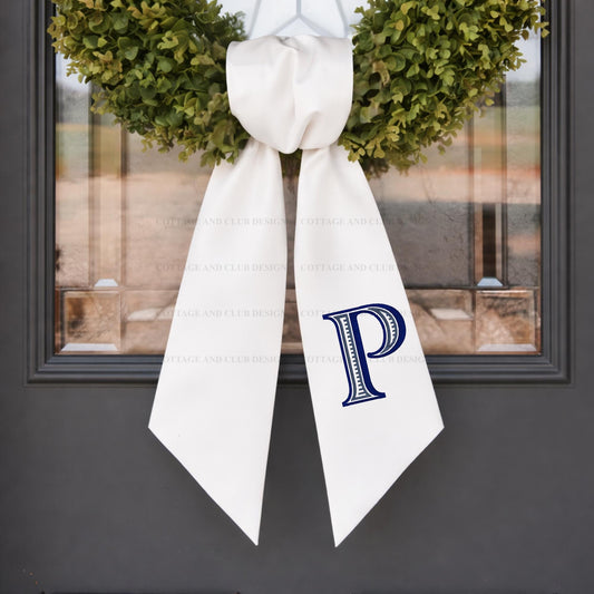 Monogram Wreath Sash, Wreath Sash For Front Door, Embroidered Front Door Bow, Initial Door Sash, Monogram Wreath Ribbon,Wreath Scarf
