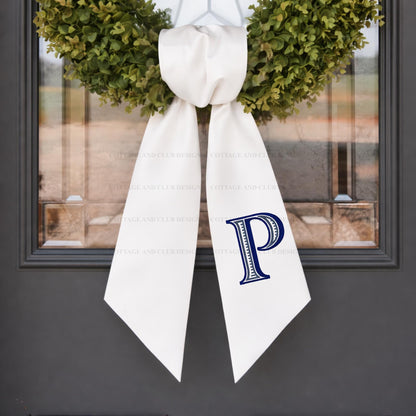 Monogram Wreath Sash, Wreath Sash For Front Door, Embroidered Front Door Bow, Initial Door Sash, Monogram Wreath Ribbon,Wreath Scarf