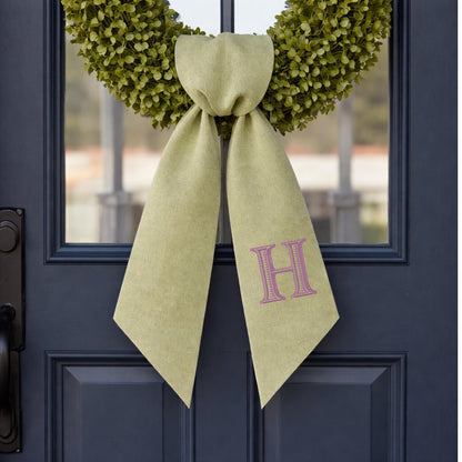 Monogram Wreath Sash, Wreath Sash For Front Door, Embroidered Front Door Bow, Initial Door Sash, Monogram Wreath Ribbon,Wreath Scarf