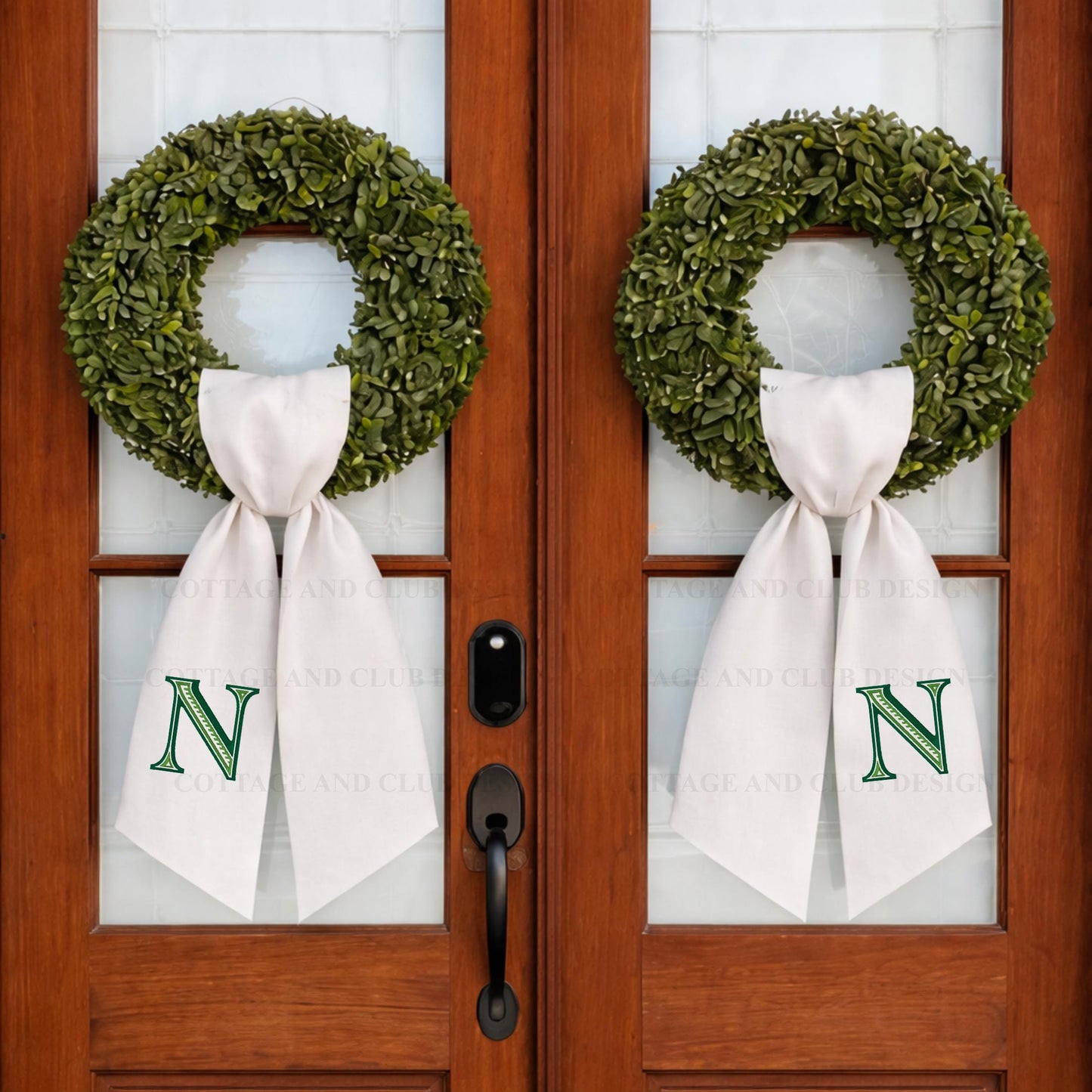 Monogram Wreath Sash, Wreath Sash For Front Door, Embroidered Front Door Bow, Initial Door Sash, Monogram Wreath Ribbon,Wreath Scarf