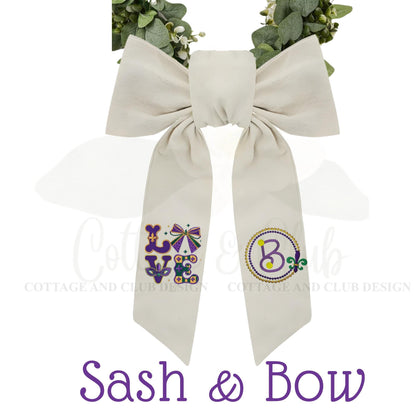Mardi Gras Personalized Embroidered Wreath Sash with Optional Coordinating Sash