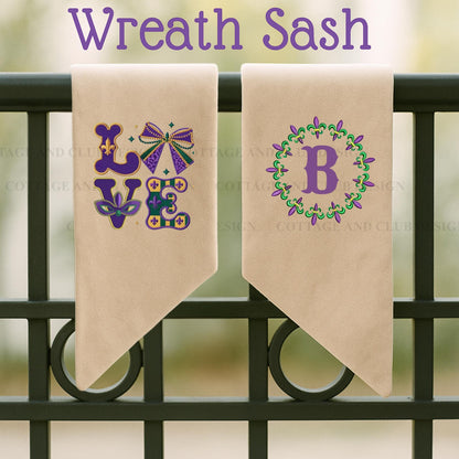 Mardi Gras Personalized Embroidered Wreath Sash with Optional Coordinating Sash