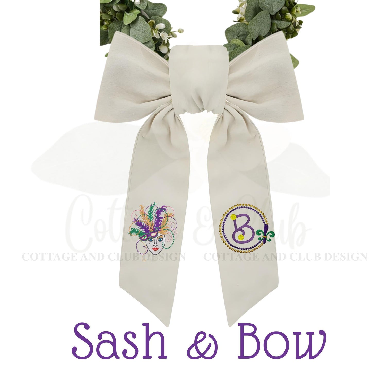 Mardi Gras Personalized Embroidered Wreath Sash with Optional Coordinating Sash