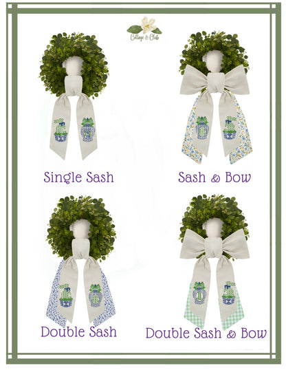Embroidered Christian Cross Religious Monogrammed Wreath Sash