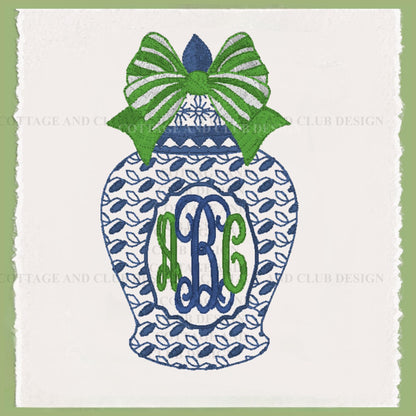 Chinoiserie Easter Wreath Sash, Embroidered Bunny Topiary Wreath Sash, Ginger Jar Monogram Spring Door Hanger, Linen Decor