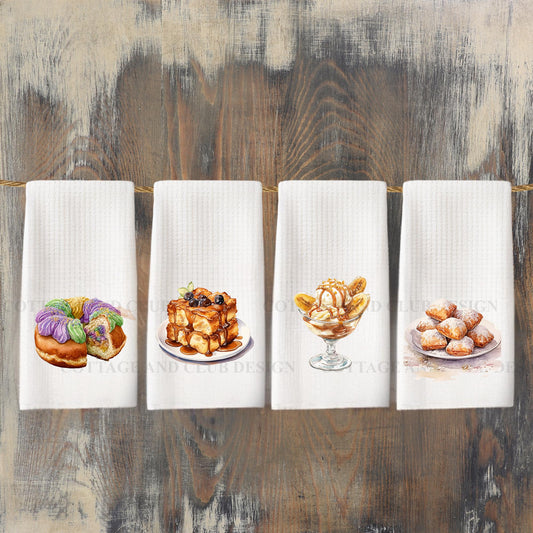 Louisiana Heritage Tea Towel Collection, Fleur De Lis Mardi Gras Festival Desert Sweets Kitchen Decor