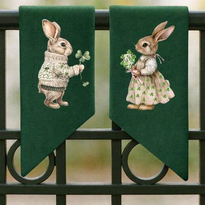 Adorable Bunny Couple Embroidered Wreath Sash | St. Patrick's Day Wreath Sash | Easter Wreath Sash