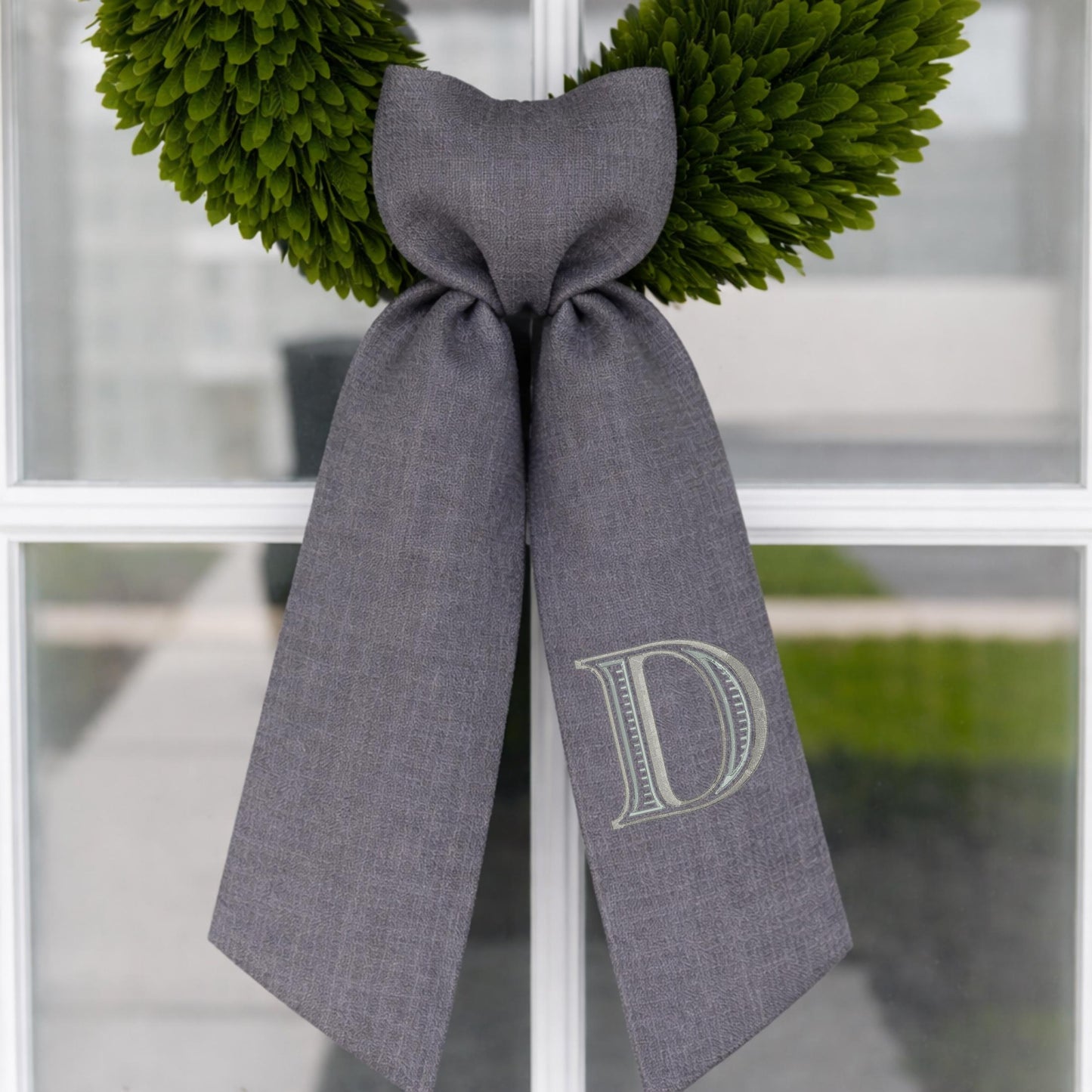 Monogram Wreath Sash, Wreath Sash For Front Door, Embroidered Front Door Bow, Initial Door Sash, Monogram Wreath Ribbon,Wreath Scarf
