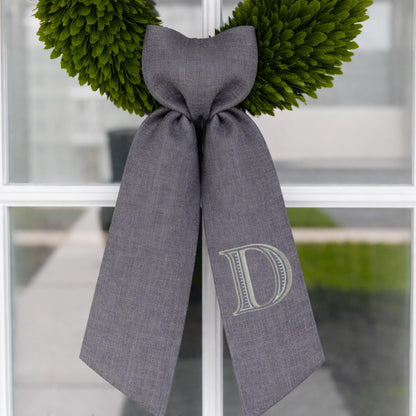 Monogram Wreath Sash, Wreath Sash For Front Door, Embroidered Front Door Bow, Initial Door Sash, Monogram Wreath Ribbon,Wreath Scarf