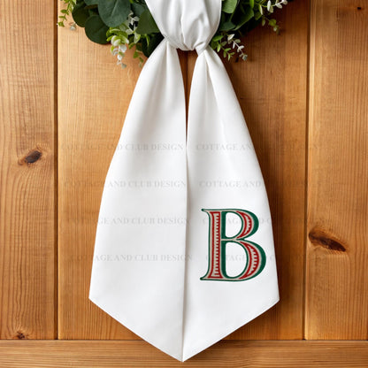 Monogram Wreath Sash, Wreath Sash For Front Door, Embroidered Front Door Bow, Initial Door Sash, Monogram Wreath Ribbon,Wreath Scarf