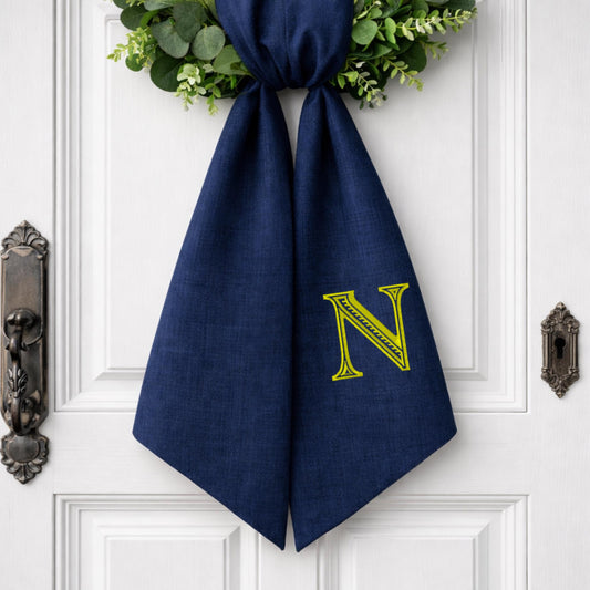 Monogram Wreath Sash, Wreath Sash For Front Door, Embroidered Front Door Bow, Initial Door Sash, Monogram Wreath Ribbon,Wreath Scarf