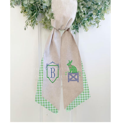 Blue & White Bunny Easter Topiary Wreath Sash