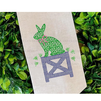 Blue & White Bunny Easter Topiary Monogram Chinoiserie Wreath Sash