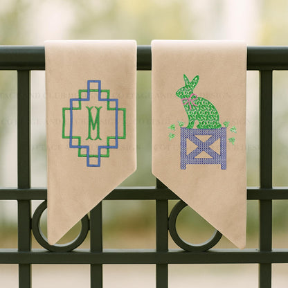 Blue & White Bunny Easter Topiary Wreath Sash